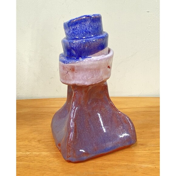 Vintage 5.5" Abstract Hand-Painted Redware Studio Art Pottery Pinched Vase - Picture 1 of 11